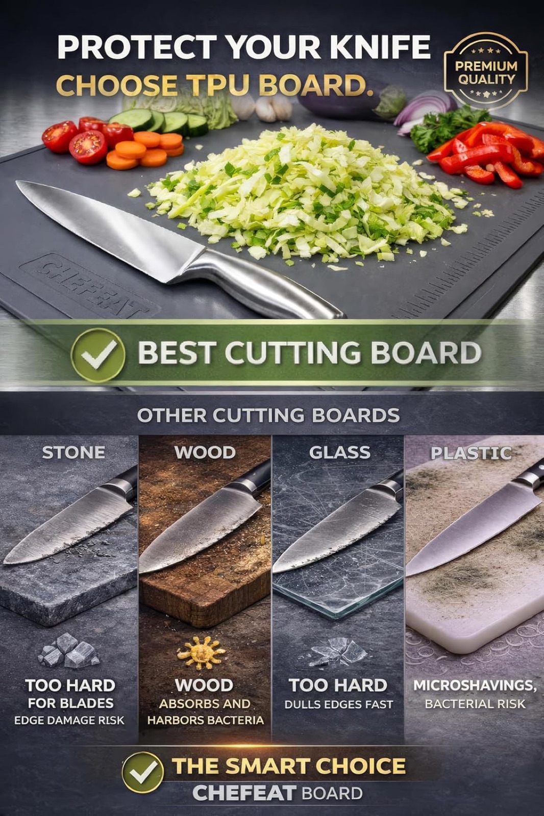 Why choose a TPU cutting board over stone, wood, glass and plastic — protect your knife